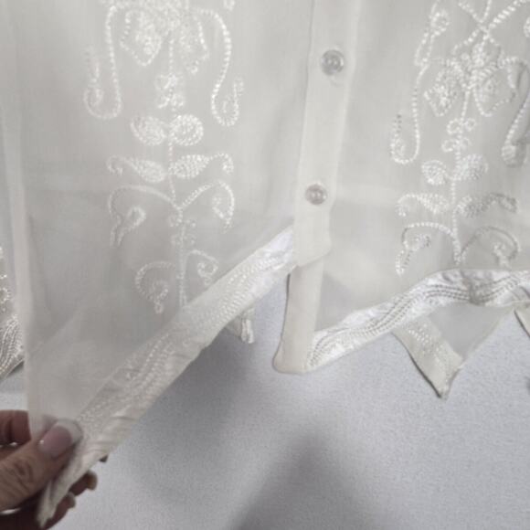 VTG Raiment Fashions NY 2 Pc Maxi Skirt Top Set Sz L White Embroider Fairy Boho - Picture 4 of 16